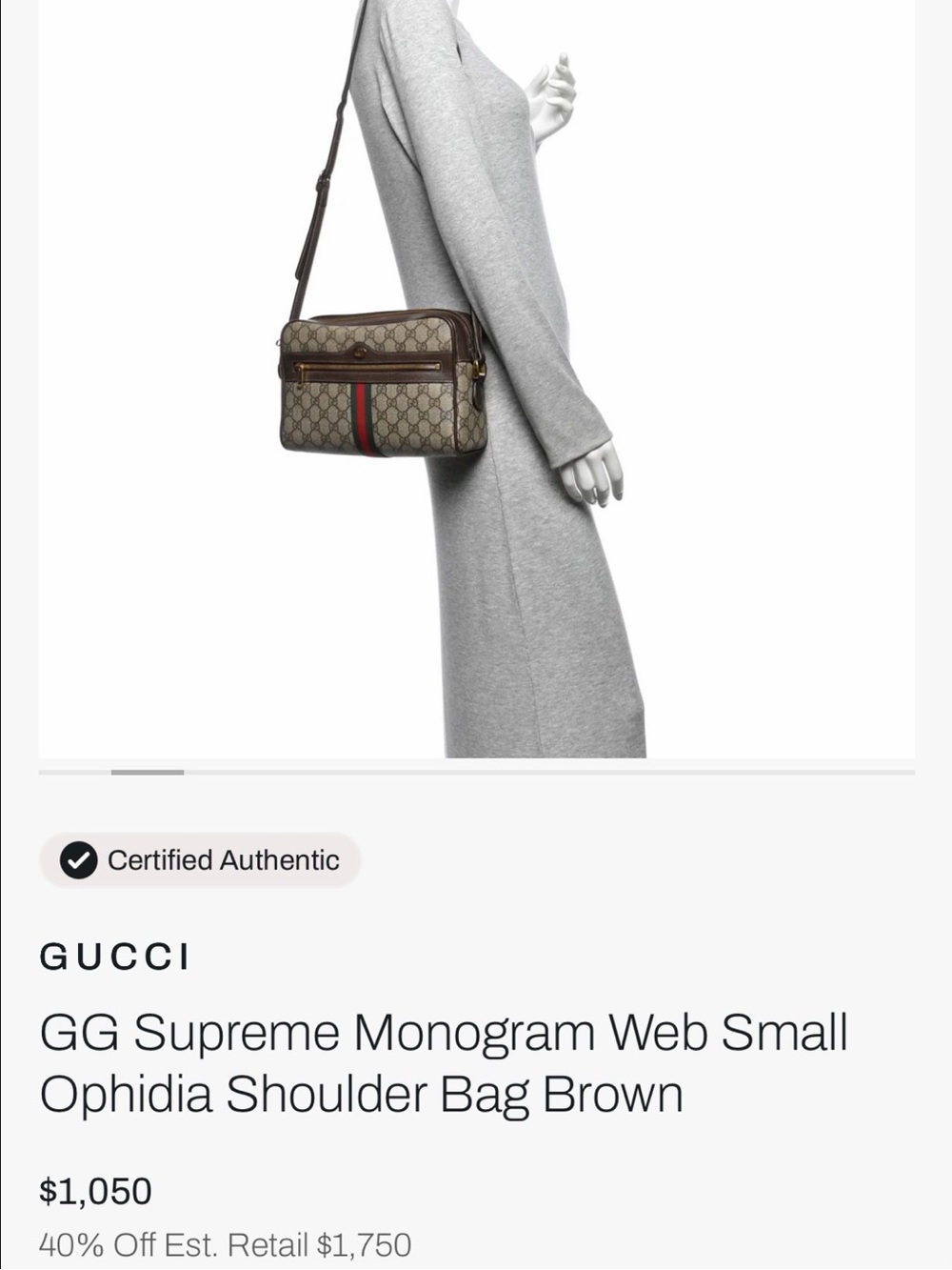 Gucci brown GG Supreme monogram shoulder bag with green-red web
